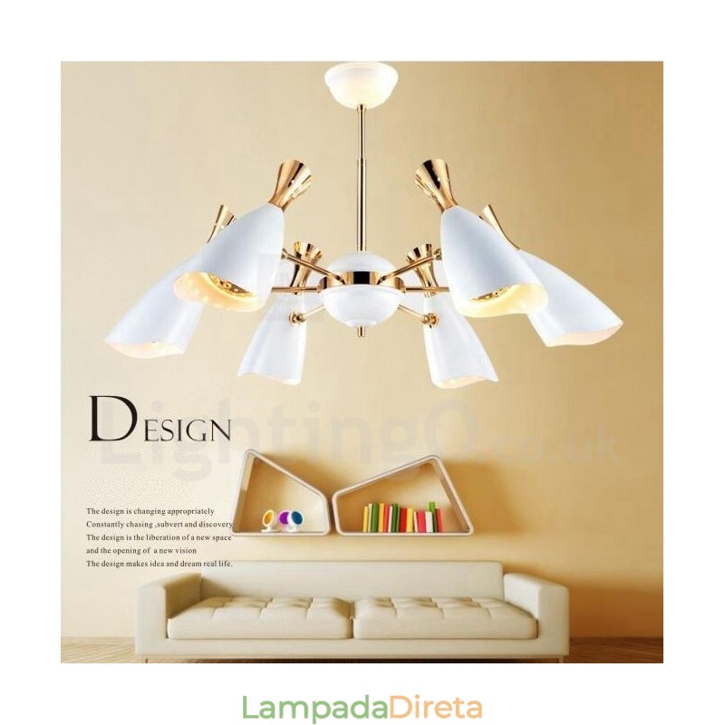 Lustre moderno contemporâneo de 6 luzes