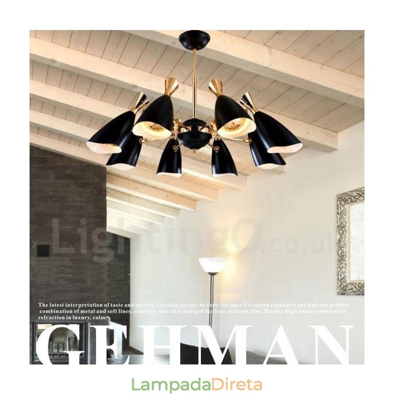 Lustre moderno contemporâneo de 8 luzes