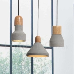 Luminária pendente de concreto moderna contemporânea de madeira com luz única