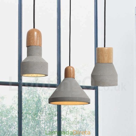 Luminária pendente de concreto moderna contemporânea de madeira com luz única Luminária pendente de concreto moderna contemporânea de madeira com luz única