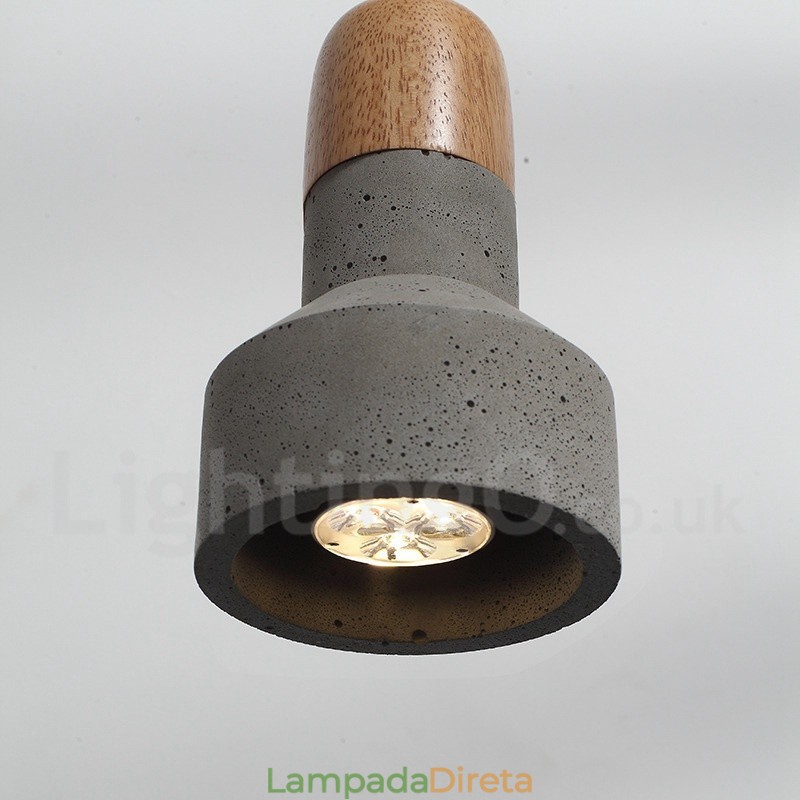Luminária pendente de concreto moderna contemporânea de madeira com luz única