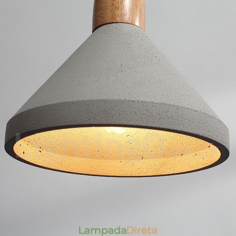 Luminária pendente de concreto moderna contemporânea de madeira com luz única