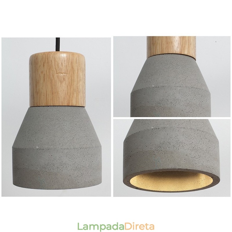 Luminária pendente de concreto moderna contemporânea de madeira com luz única