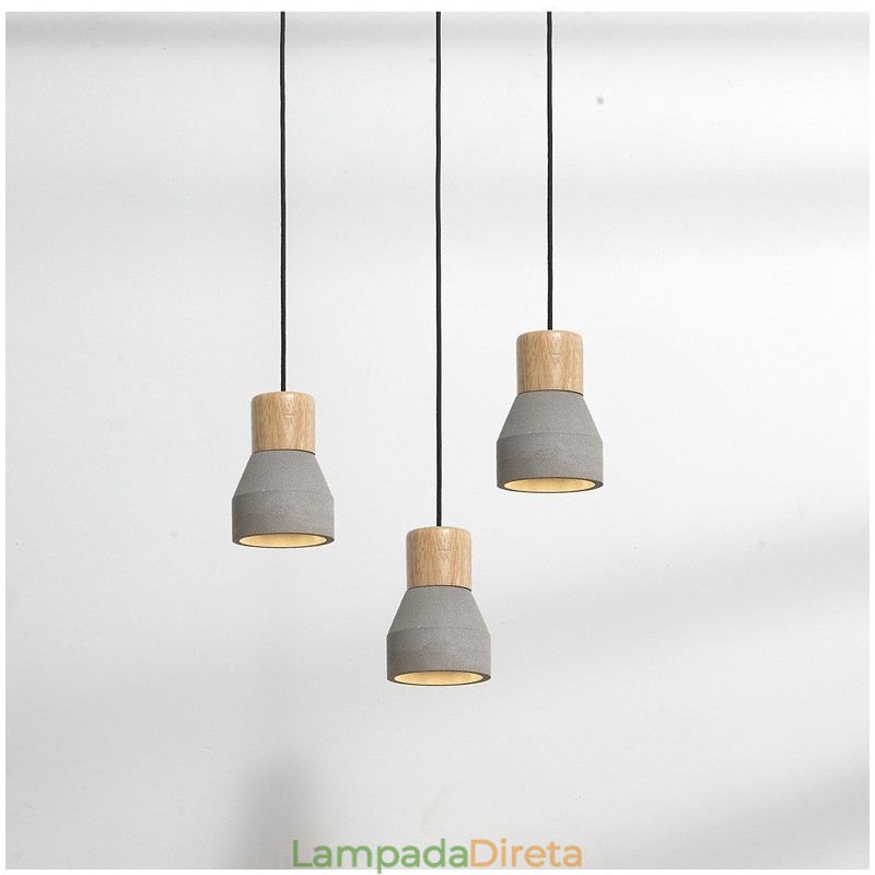 Luminária pendente de concreto moderna contemporânea de madeira com luz única