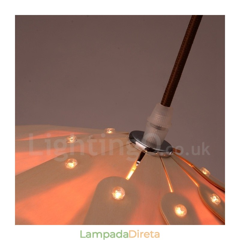 Luminária pendente rústica de madeira tipo pinha