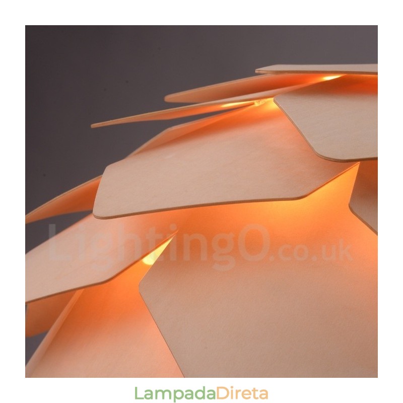 Luminária pendente rústica de madeira tipo pinha