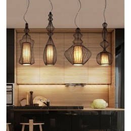 Luminária pendente em forma de vaso de metal vintage country