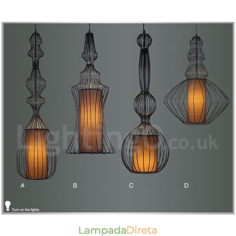 Luminária pendente em forma de vaso de metal vintage country