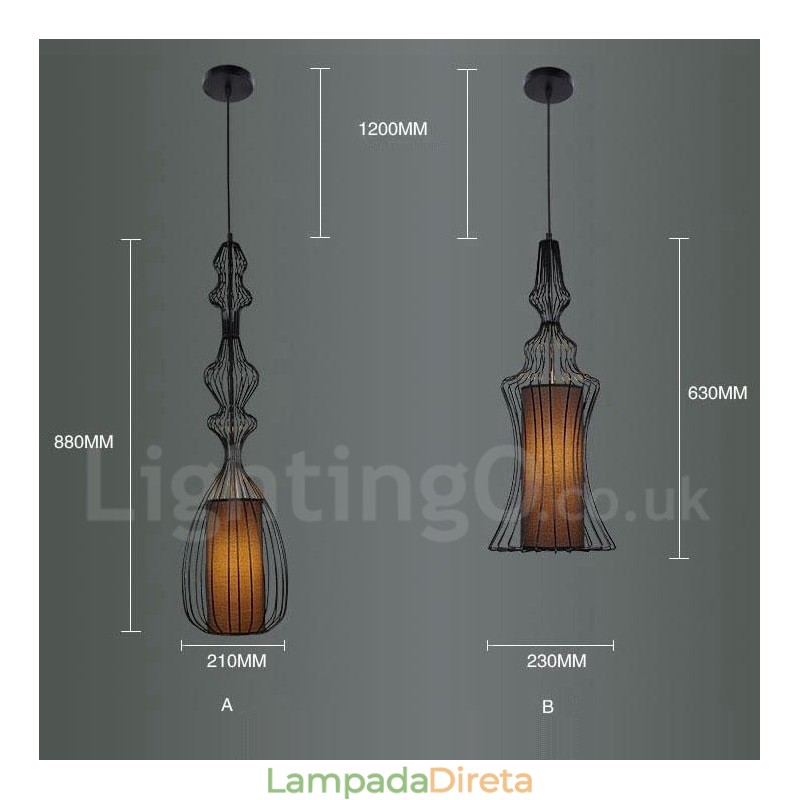Luminária pendente em forma de vaso de metal vintage country