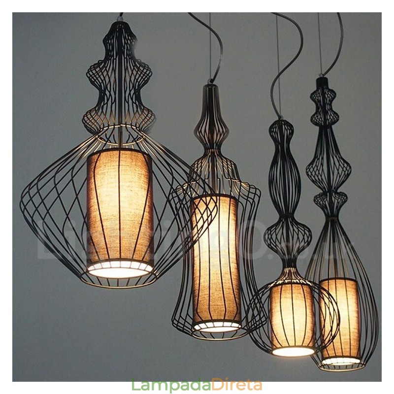 Luminária pendente em forma de vaso de metal vintage country
