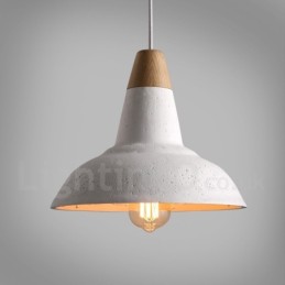 Luminária pendente moderna contemporânea de concreto com 1 luz de madeira