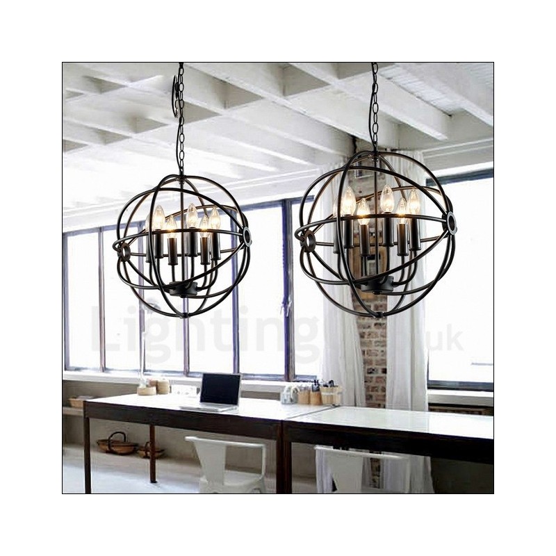 Luminária pendente vintage de globo de metal com 6 luzes