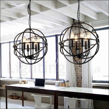 Luminária pendente vintage de globo de metal com 6 luzes Luminária pendente vintage de globo de metal com 6 luzes