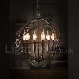 Luminária pendente vintage de globo de metal com 6 luzes
