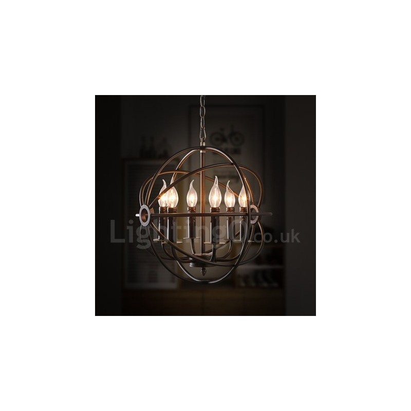 Luminária pendente vintage de globo de metal com 6 luzes