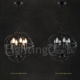 Luminária pendente vintage de globo de metal com 6 luzes