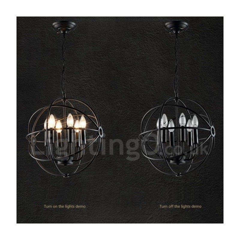 Luminária pendente vintage de globo de metal com 6 luzes