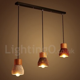 Luminária pendente moderna contemporânea de concreto com 1 luz de madeira