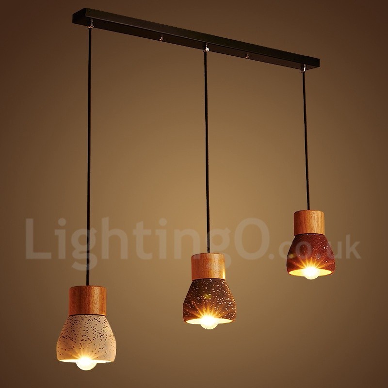 Luminária pendente moderna contemporânea de concreto com 1 luz de madeira
