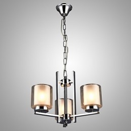 Lustre de ferro galvanizado com cúpula de vidro, lâmpada de iluminação de vela clássica, 3 cabeças