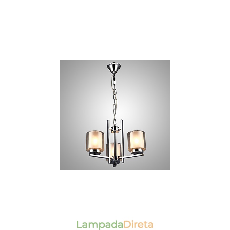 Lustre de ferro galvanizado com cúpula de vidro, lâmpada de iluminação de vela clássica, 3 cabeças