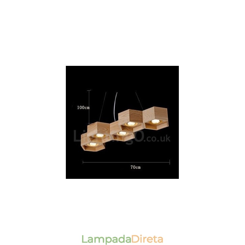 Luminária pendente moderna contemporânea de madeira com 5 luzes