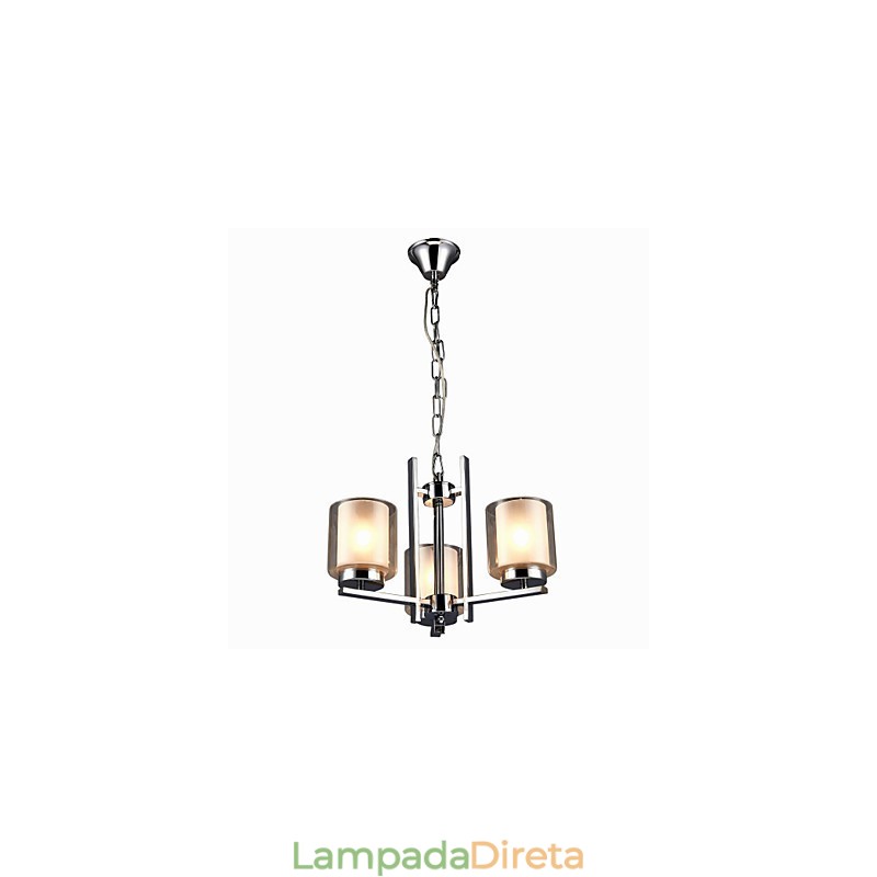 Lustre de ferro galvanizado com cúpula de vidro, lâmpada de iluminação de vela clássica, 3 cabeças