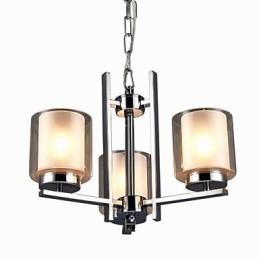 Lustre de ferro galvanizado com cúpula de vidro, lâmpada de iluminação de vela clássica, 3 cabeças
