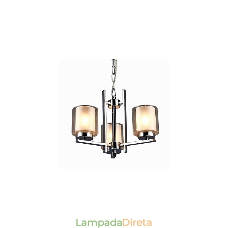 Lustre de ferro galvanizado com cúpula de vidro, lâmpada de iluminação de vela clássica, 3 cabeças