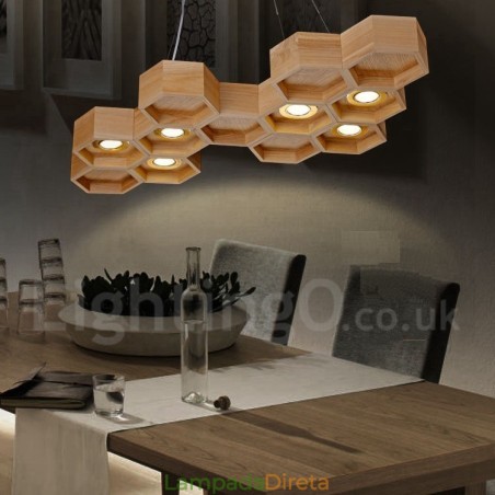 Luminária pendente moderna contemporânea de madeira com 6 luzes Luminária pendente moderna contemporânea de madeira com 6 luzes