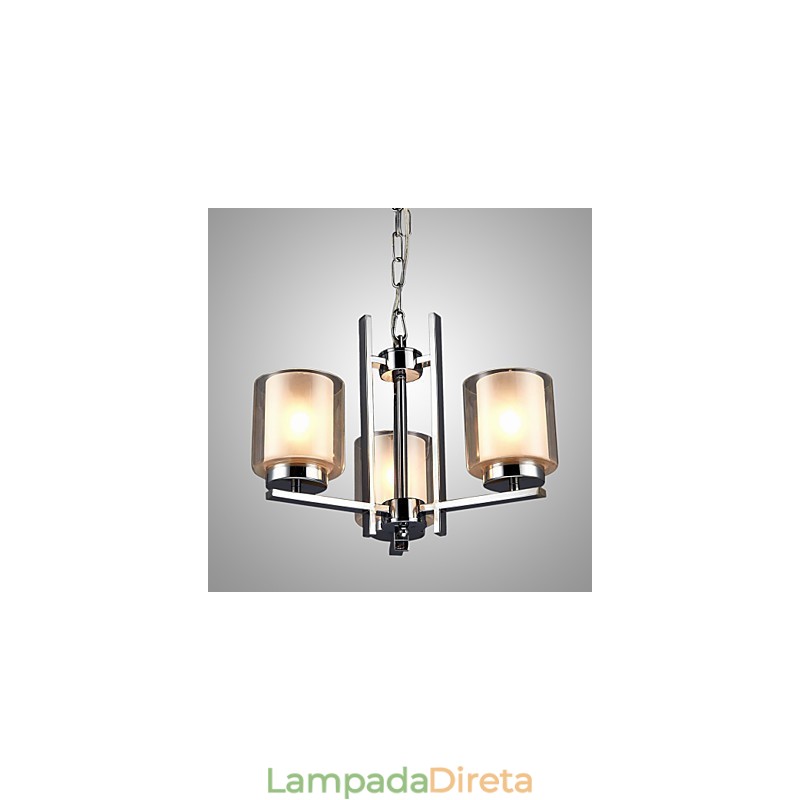 Lustre de ferro galvanizado com cúpula de vidro, lâmpada de iluminação de vela clássica, 3 cabeças