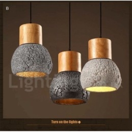 Luminária pendente retrô vintage de madeira e concreto