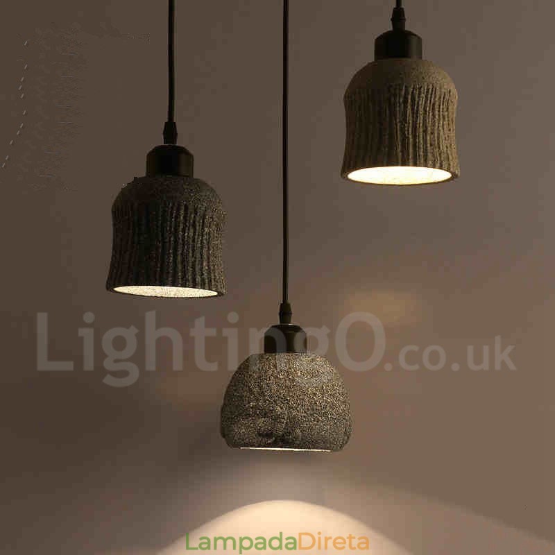 Luminária pendente retrô vintage de madeira e concreto