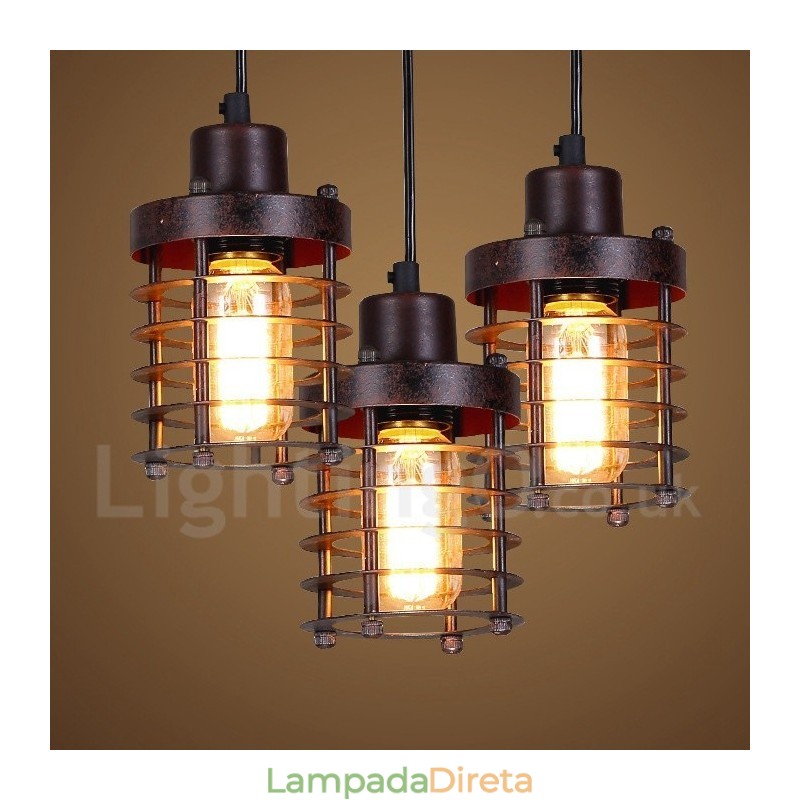 1 Luz Retro Vintage Cobre Pendente Luz