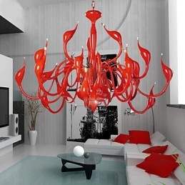 Lustre moderno 24 luzes G4 pintura vermelha