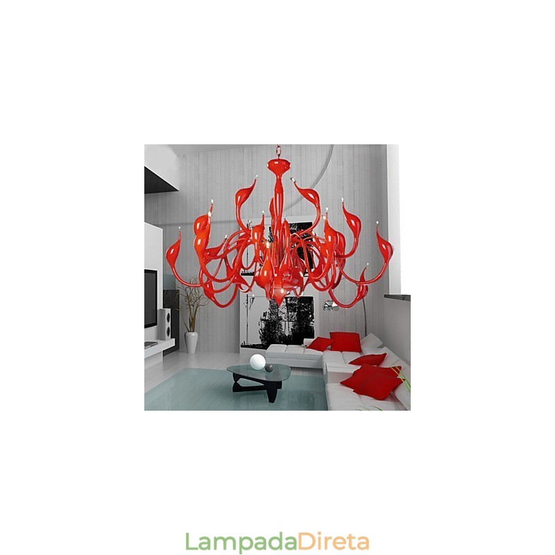 Lustre moderno 24 luzes G4 pintura vermelha