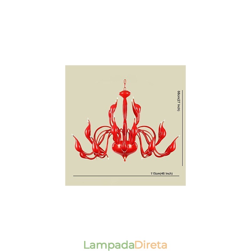 Lustre moderno 24 luzes G4 pintura vermelha