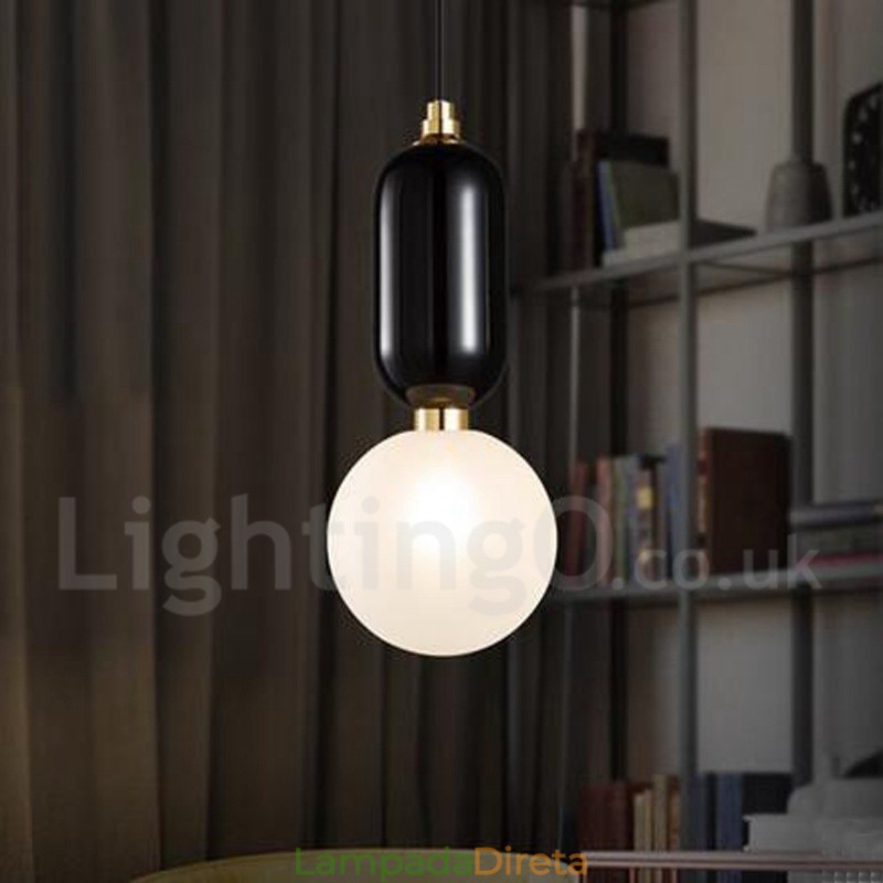 Luminária pendente moderna contemporânea com cúpula de vidro