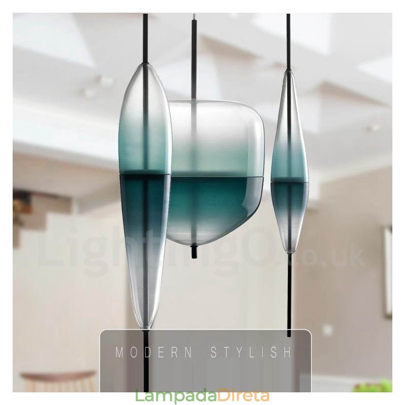 Luminária pendente moderna contemporânea com gradiente de cor e cúpula de vidro