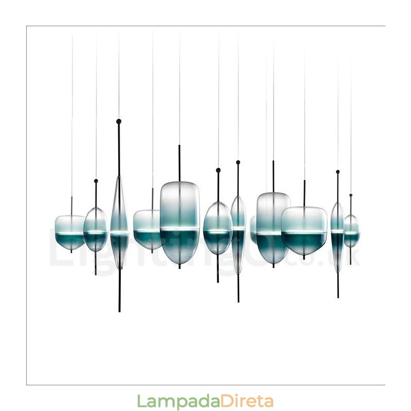 Luminária pendente moderna contemporânea com gradiente de cor e cúpula de vidro