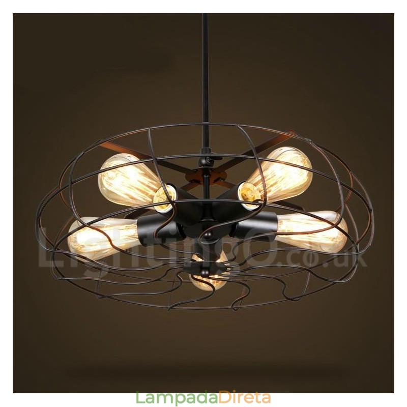 Luminária pendente retrô vintage de 5 luzes