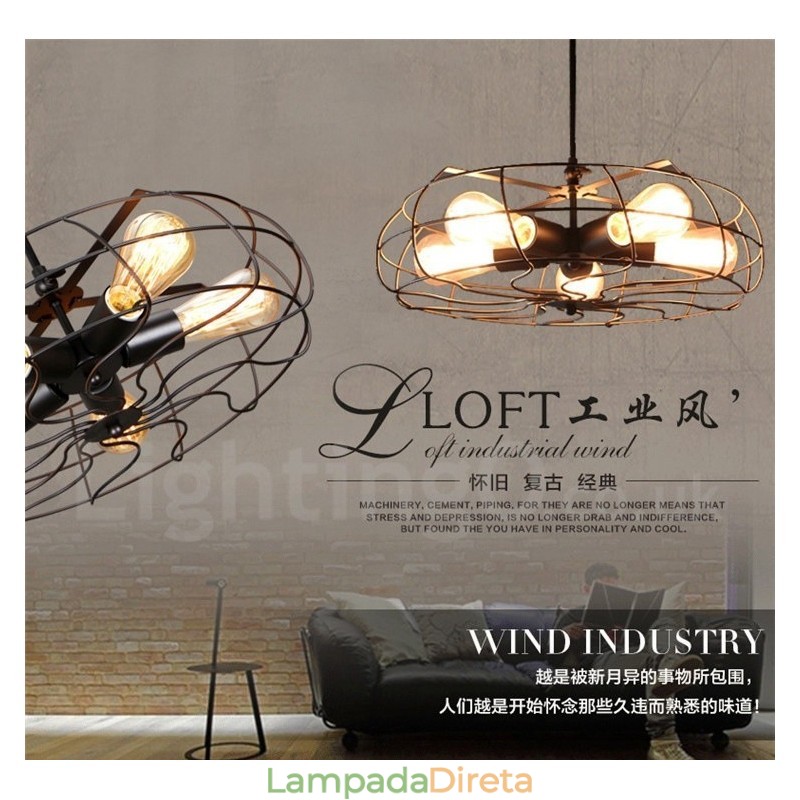 Luminária pendente retrô vintage de 5 luzes