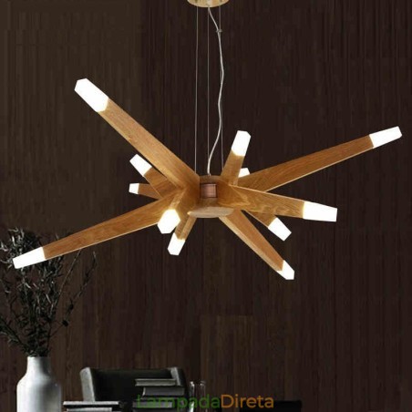 Luminária pendente moderna contemporânea de madeira com 12 luzes Luminária pendente moderna contemporânea de madeira com 12 luzes