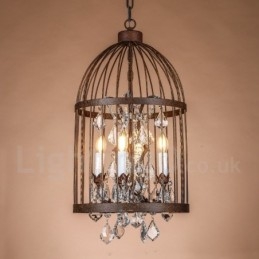 Retro Vintage Metal 4 Luzes Gaiola de Pássaro Pendente Luz