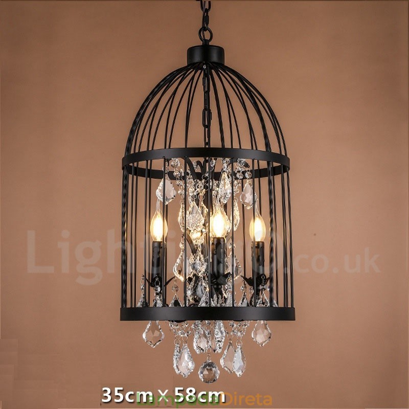 Retro Vintage Metal 4 Luzes Gaiola de Pássaro Pendente Luz