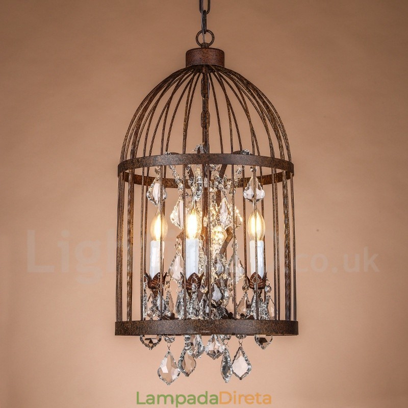 Retro Vintage Metal 4 Luzes Gaiola de Pássaro Pendente Luz