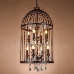 Retro Vintage Metal 8 Luzes Gaiola de Pássaro Pendente Luz