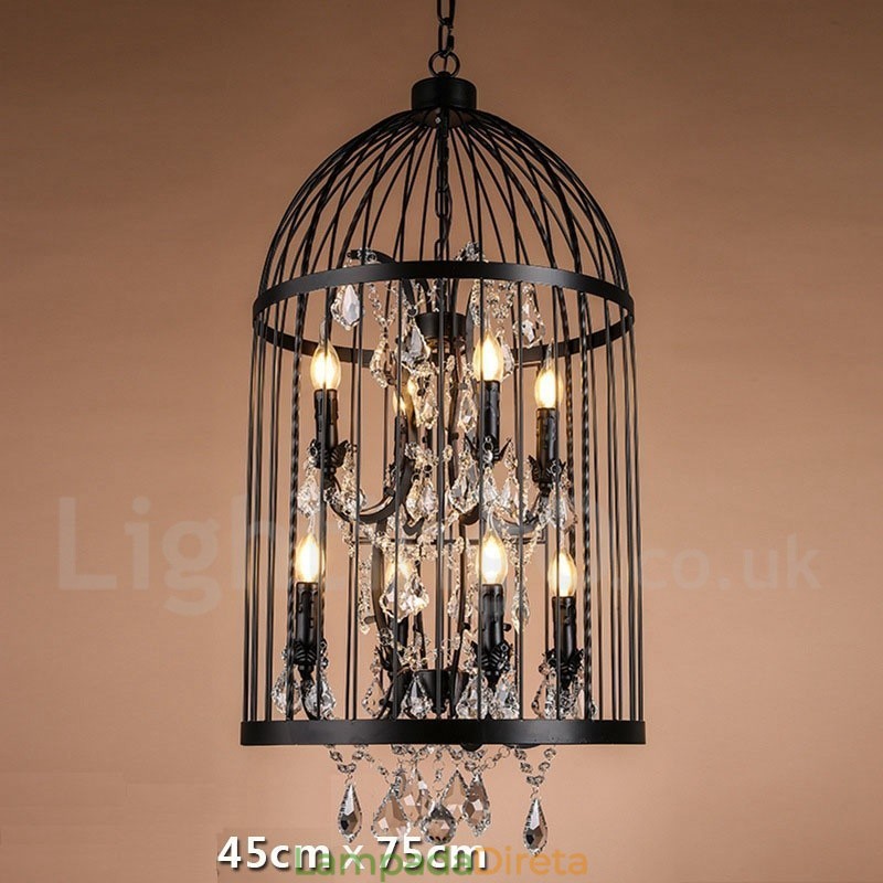 Retro Vintage Metal 8 Luzes Gaiola de Pássaro Pendente Luz