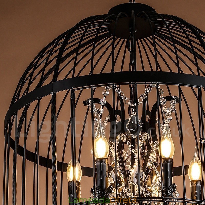 Retro Vintage Metal 8 Luzes Gaiola de Pássaro Pendente Luz