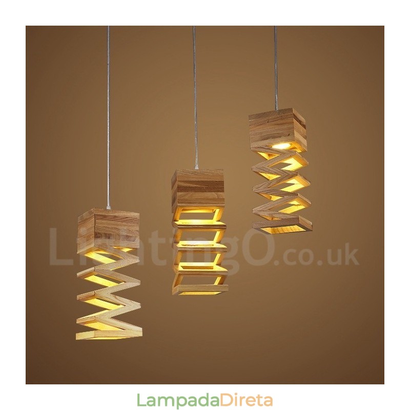Luminária pendente de madeira contemporânea moderna